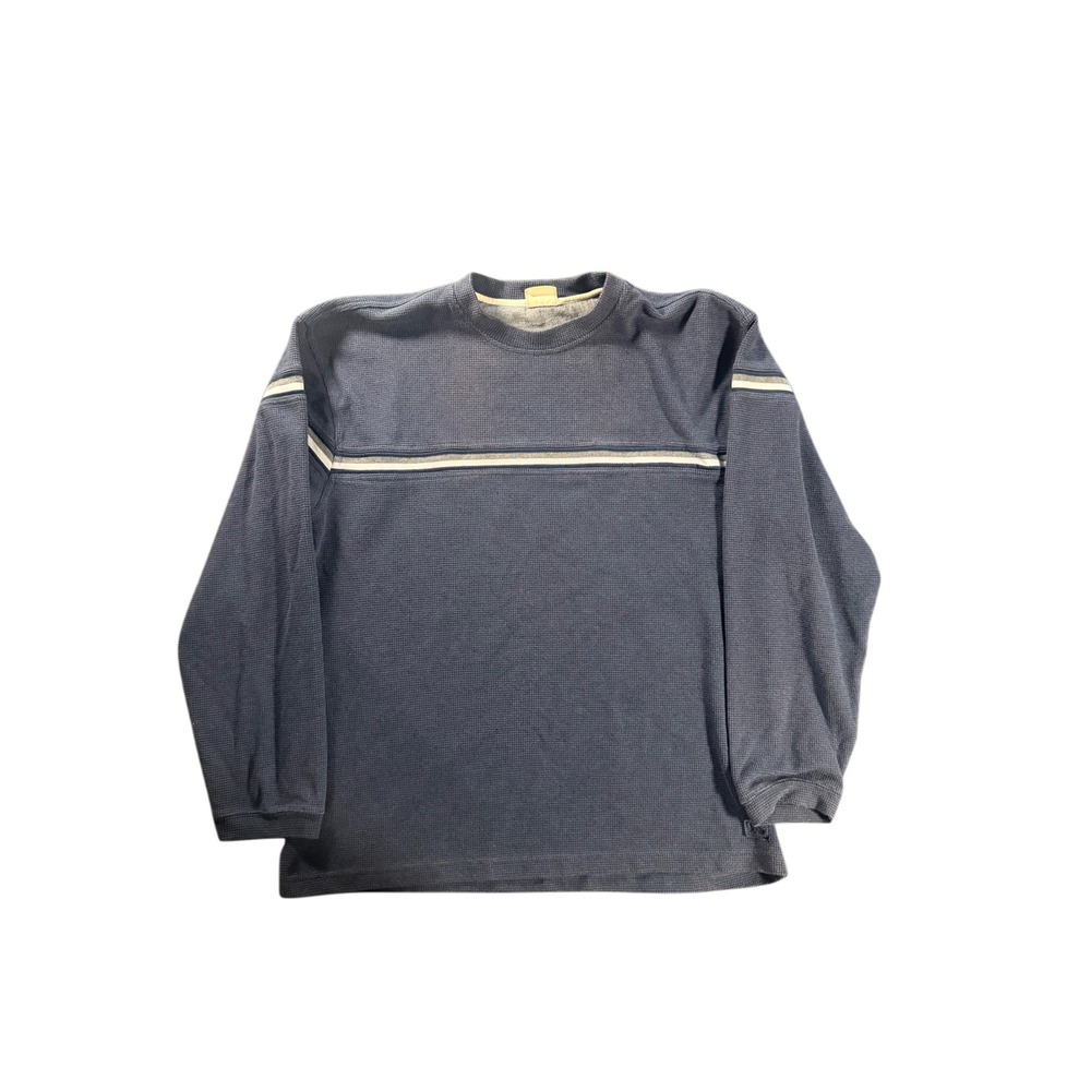 XG Mens Surfer Waffle Knit Striped Long Sleeve Thermal Shirt Blue Large